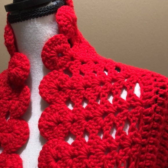 Beautiful Red Crocheted Jacket by “Evie”. you must see it to appreciate it. - Picture 10 of 11